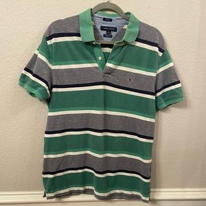 Tommy Hilfiger Green Stripe Polo stretch Slim Fit size Large